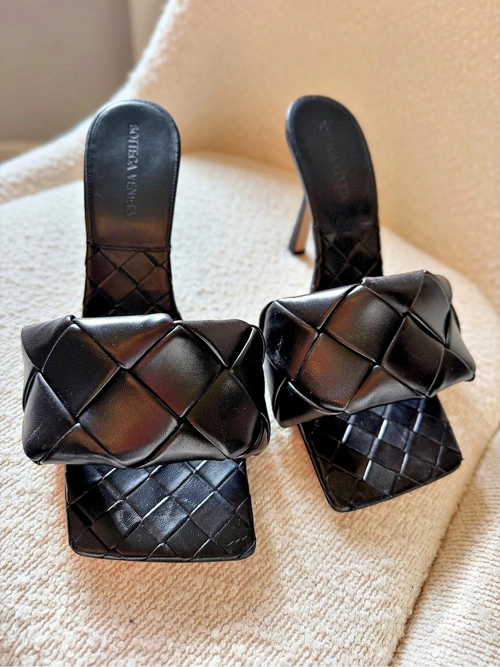 Bottega Veneta Lido Sandal Woven Heeled Mules in Black
